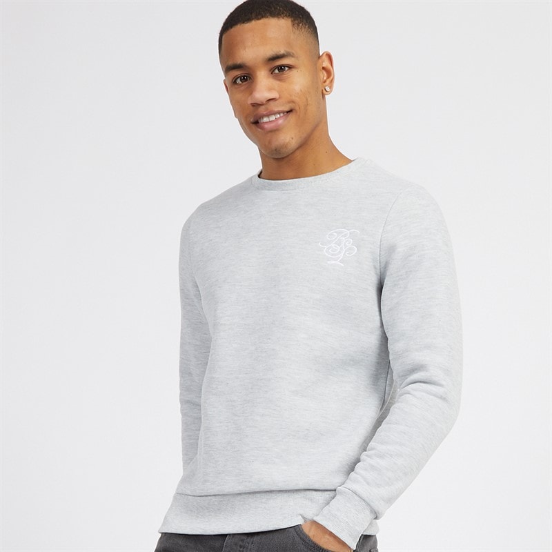 Brave Soul Mens Medieval Crew Neck Sweatshirt Light Grey Marl/White