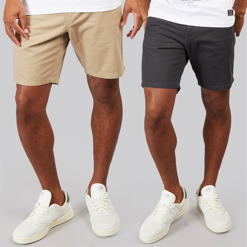 Brave Soul Mens Hansen Two Pack Chino Shorts Dark Navy/Stone