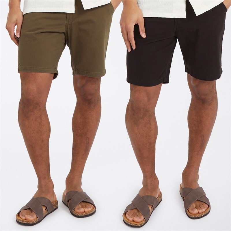 Brave Soul Mens Hansen Two Pack Chino Shorts Black/Khaki