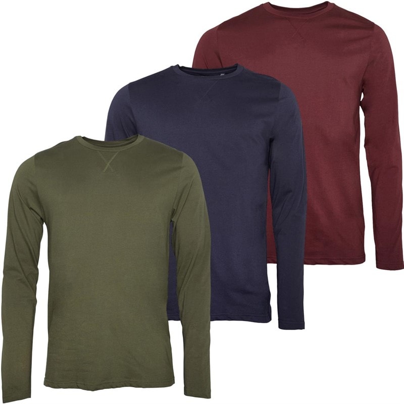 Brave Soul Mens Trial Three Pack Long Sleeve Tops Navy/Khaki/Burgundy