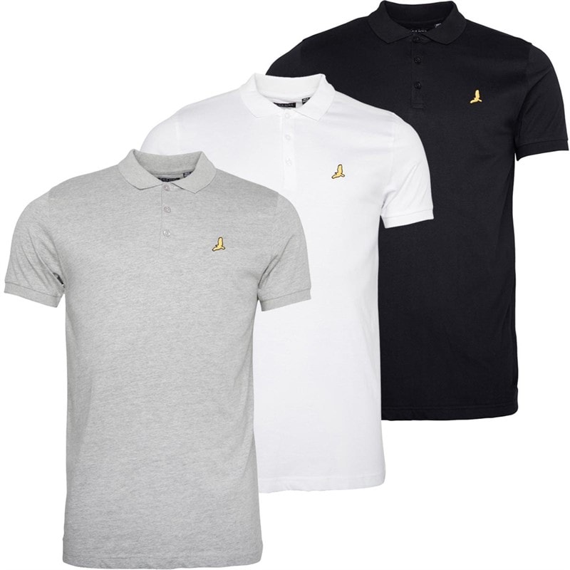 Brave Soul Mens Novek Three Pack Polo Shirts Black/White/Grey - Image 1