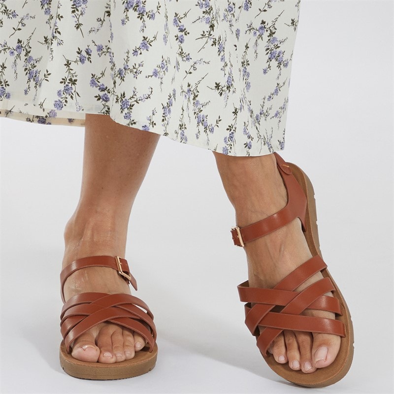 Brave Soul Womens Aria Ankle Strap Sandals Tan