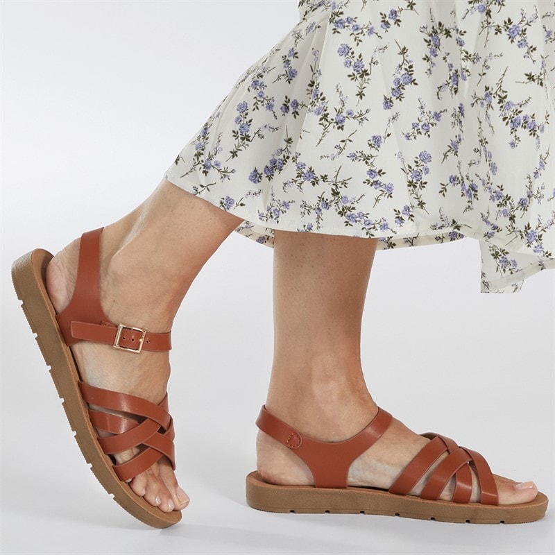 Brave Soul Womens Aria Ankle Strap Sandals Tan - Image 5
