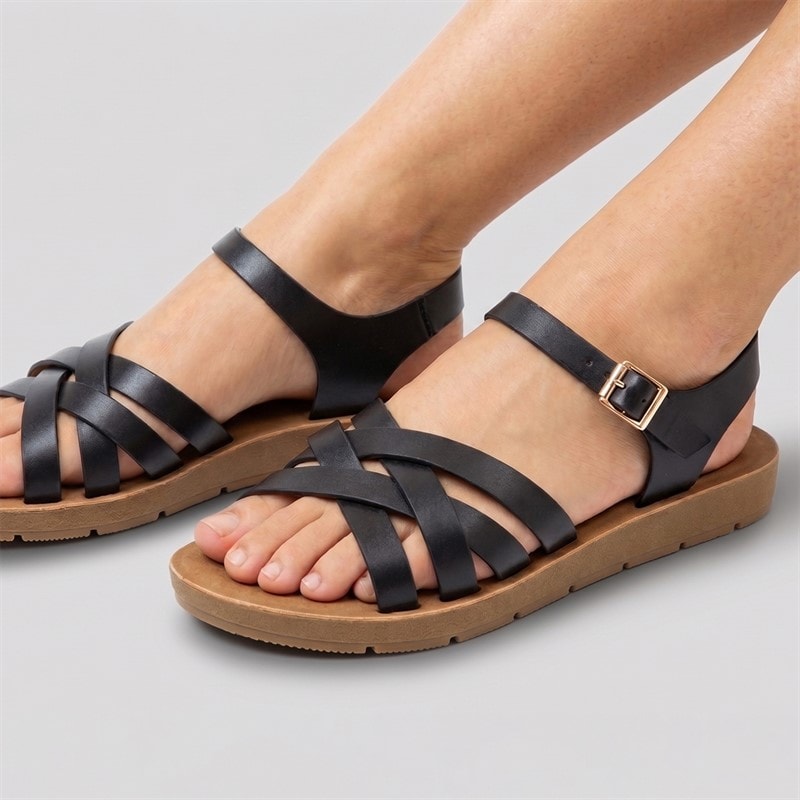 Brave Soul Womens Aria Ankle Strap Sandals Black