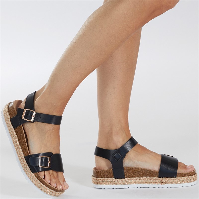 Brave Soul Womens Pantha Ankle Strap Platform Sandals Black - Image 5