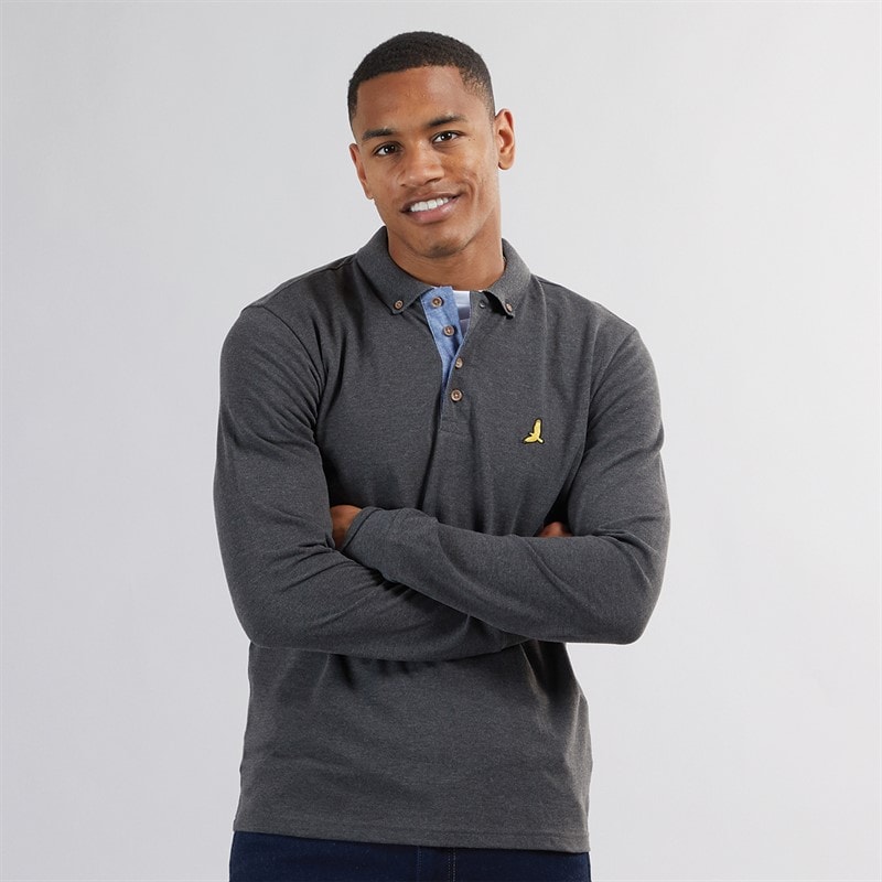 Brave Soul Mens Oregon Long Sleeve T-Shirt Dark Charcoal Marl