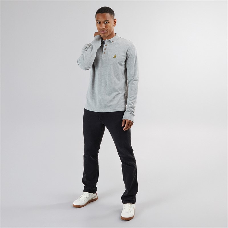 Brave Soul Mens Oregon Long Sleeve T-Shirt Light Grey Marl - Image 4
