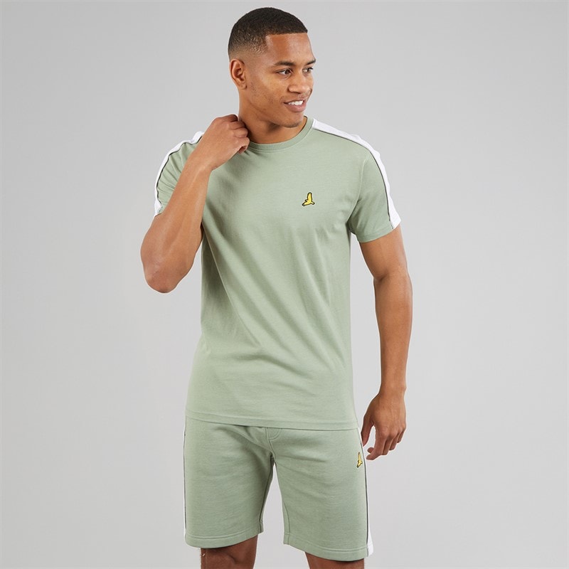 Brave Soul Mens Rowan T-Shirt And Shorts Set Mint Green/Optic White - Image 1