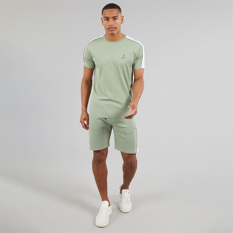 Brave Soul Mens Rowan T-Shirt And Shorts Set Mint Green/Optic White - Image 4