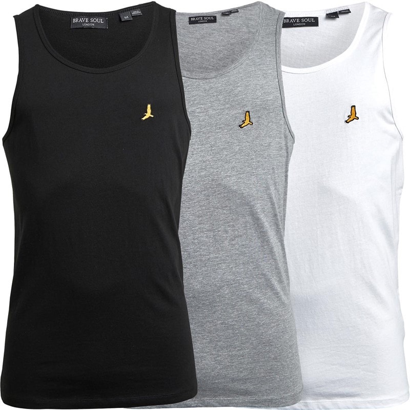 Brave Soul Mens Giza Three Pack Vests Black/White/Light Grey Marl - Image 1
