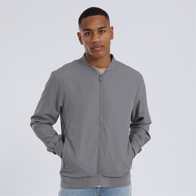 Brave Soul Mens Sanjay Bomber Jacket Light Grey - Image 3