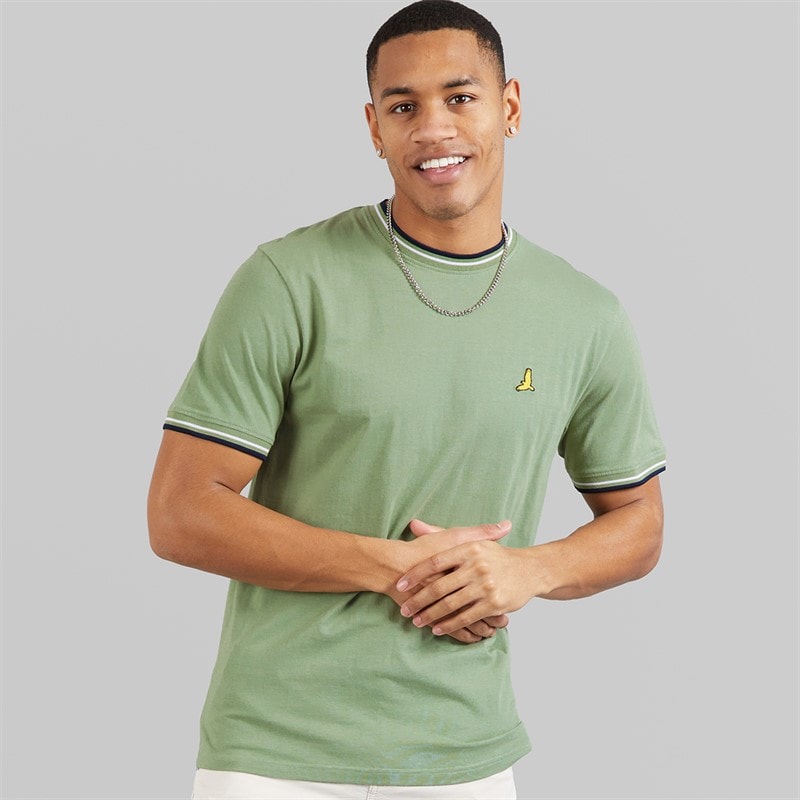 Brave Soul Mens Federerf T-Shirt Mint Green/Rich Navy/Optic White