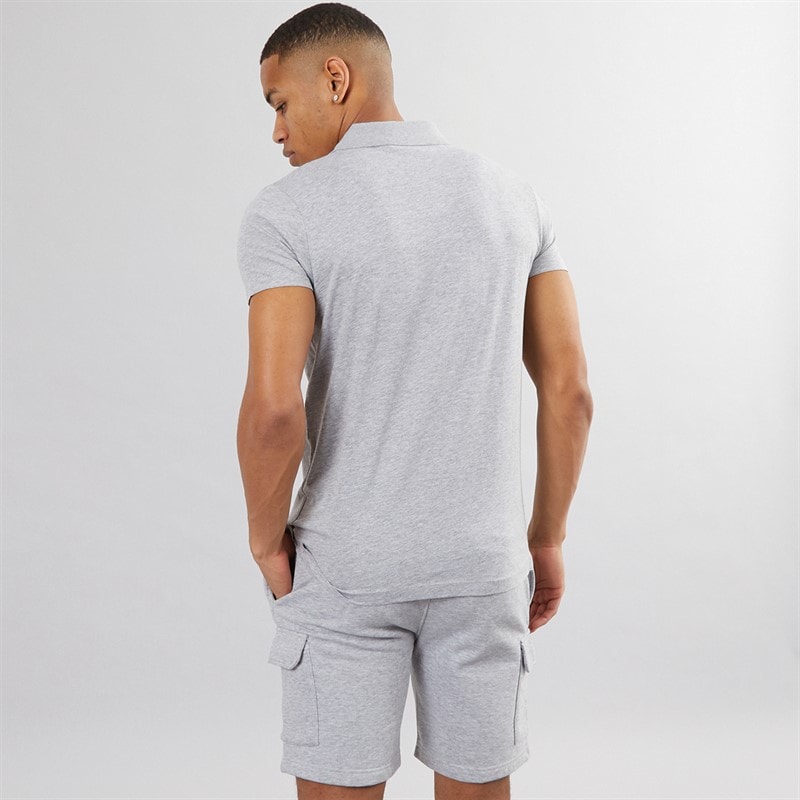Brave Soul Mens Hubble Polo Shirt and Shorts Set Light Grey Marl - Image 2