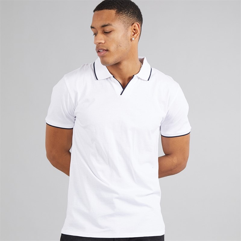 Brave Soul Mens Ferrat Polo Shirt Optic White/Navy - Image 1
