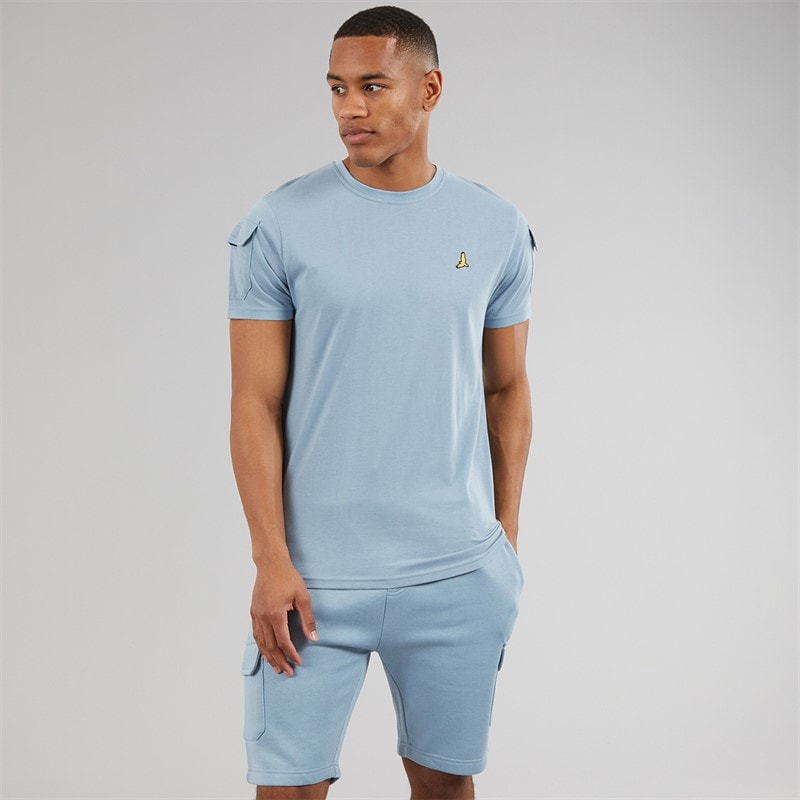 Brave Soul Mens Linus T-Shirt And Shorts Set Set Steel Blue - Image 1