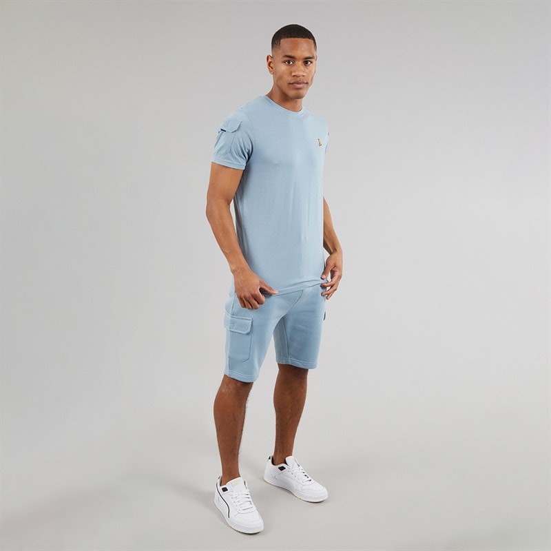 Brave Soul Mens Linus T-Shirt And Shorts Set Set Steel Blue - Image 4
