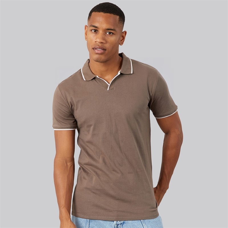 Brave Soul Mens Ferrat Polo Taupe/Optic White - Image 3