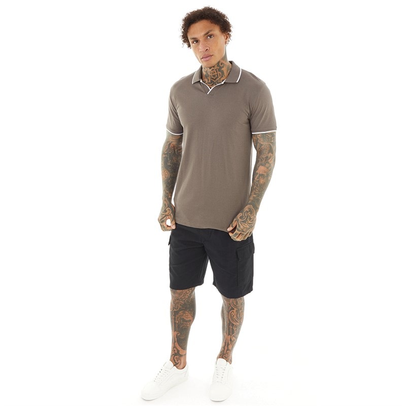 Brave Soul Mens Ferrat Polo Taupe/Optic White - Image 4