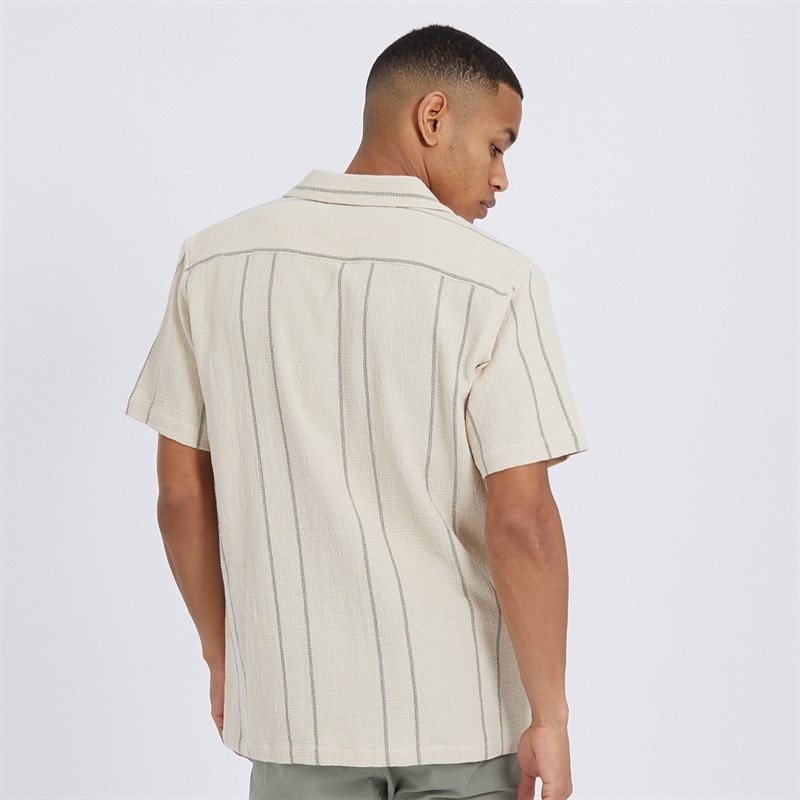 Brave Soul Mens Soresi Short Sleeve Shirt Ecru/Sage Green - Image 2