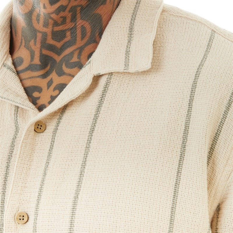 Brave Soul Mens Soresi Short Sleeve Shirt Ecru/Sage Green - Image 3