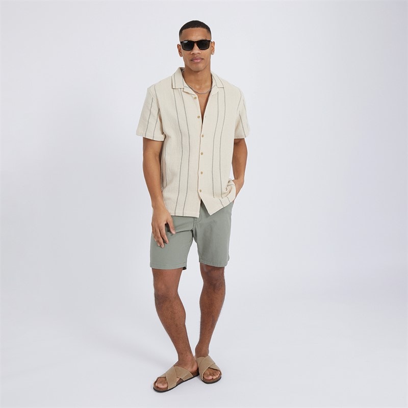 Brave Soul Mens Soresi Short Sleeve Shirt Ecru/Sage Green - Image 4