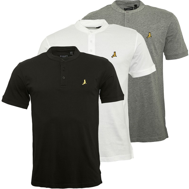 Brave Soul Mens Akari Three Pack Polo Shirts Optic White/Jet Black/Light Grey Marl - Image 1