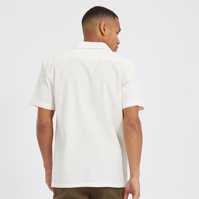 Brave Soul Mens Ripley Short Sleeve Shirt Optic White/Ecru Dobby - Image 2