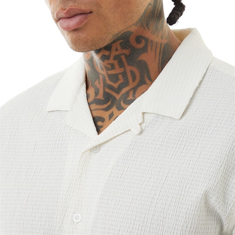 Brave Soul Mens Ripley Short Sleeve Shirt Optic White/Ecru Dobby - Image 3