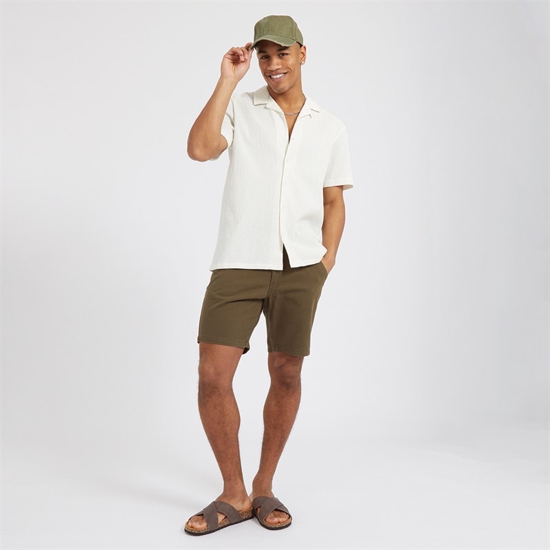 Brave Soul Mens Ripley Short Sleeve Shirt Optic White/Ecru Dobby - Image 4