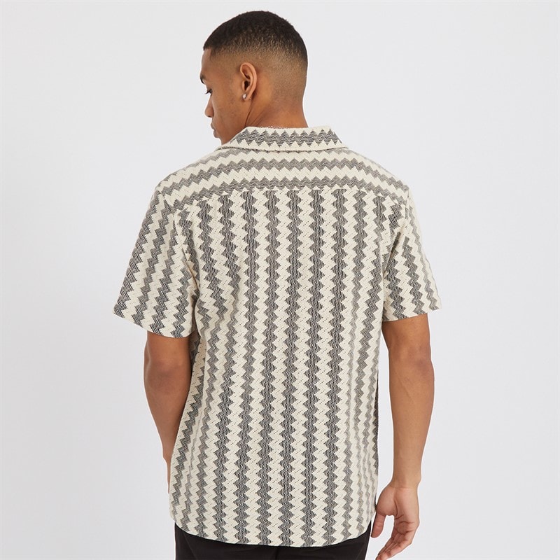 Brave Soul Mens Soresi Short Sleeve Shirt Ecru/Black Crochet - Image 2