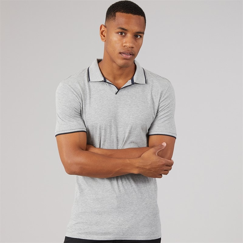 Brave Soul Mens Ferrat Polo Light Grey Marl/Navy