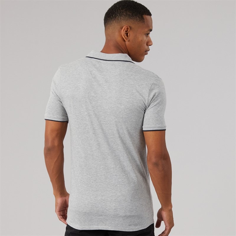 Brave Soul Mens Ferrat Polo Light Grey Marl/Navy - Image 2