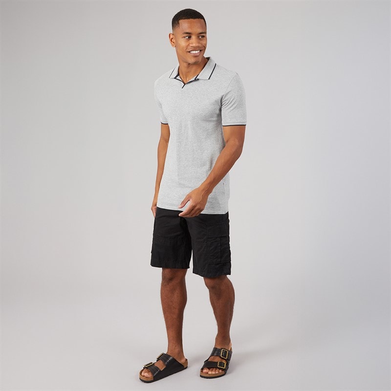 Brave Soul Mens Ferrat Polo Light Grey Marl/Navy - Image 3