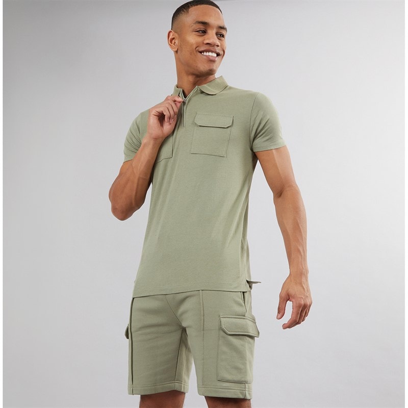 Brave Soul Mens Hubble Polo Shirt and Shorts Set Washed Sage - Image 1