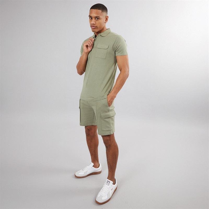 Brave Soul Mens Hubble Polo Shirt and Shorts Set Washed Sage - Image 3