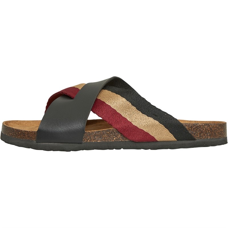 Brave Soul Mens Marvin Cross Strap Sandals Black/Dark Red/Gold - Image 2
