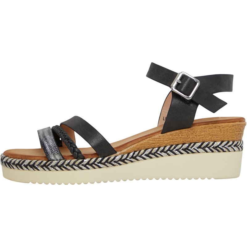 Brave Soul Womens Wedge Sandals Black/Silver Metallic - Image 2