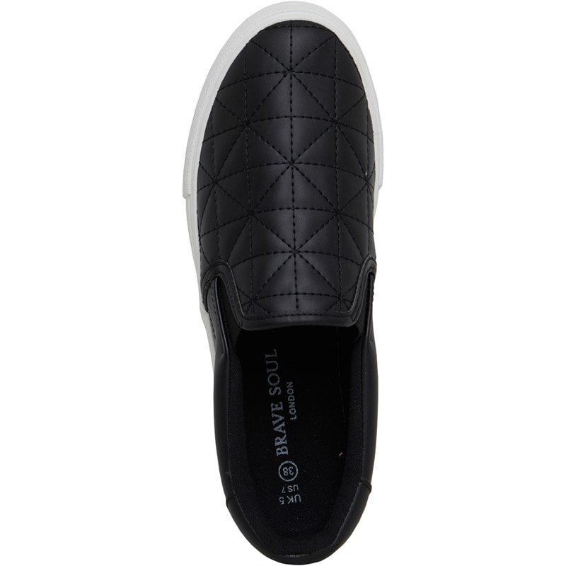 Brave Soul Womens Quilted Slip On Trainers Black/White - Image 4