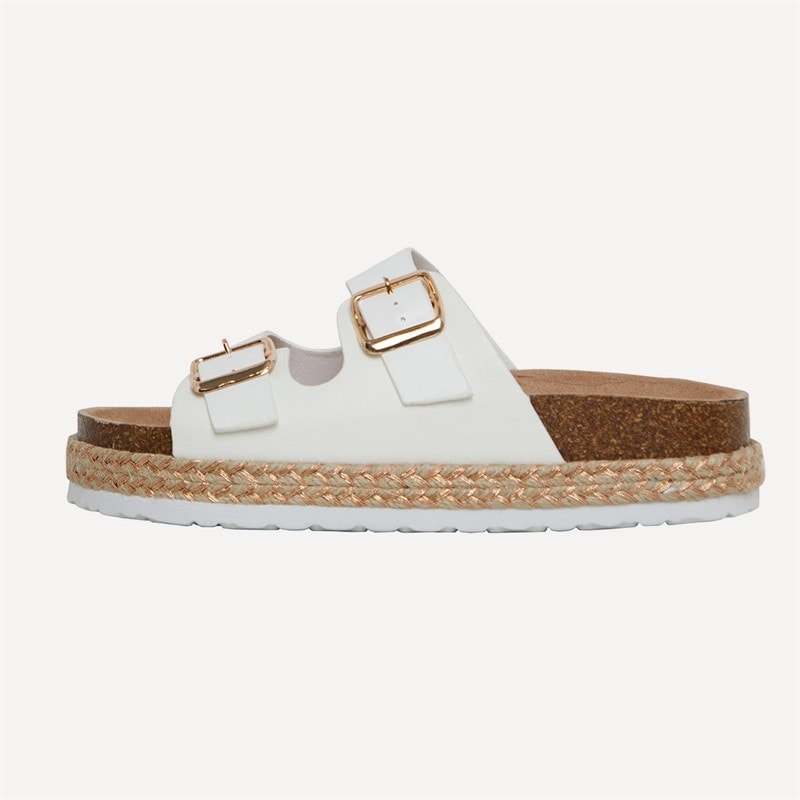 Brave Soul Womens Pantha Two Double Buckle Platform Sandals White - Image 2