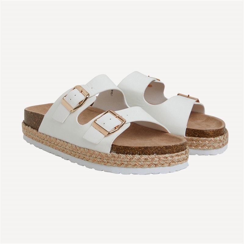 Brave Soul Womens Pantha Two Double Buckle Platform Sandals White - Image 5