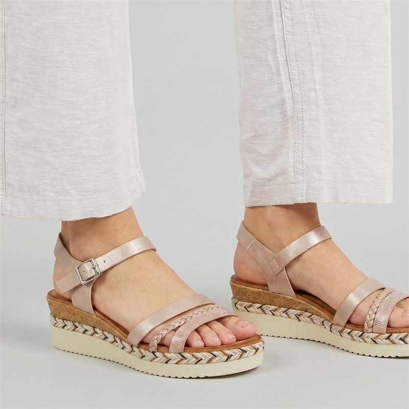Brave Soul Womens Wedge Sandals Rose Gold Metallic