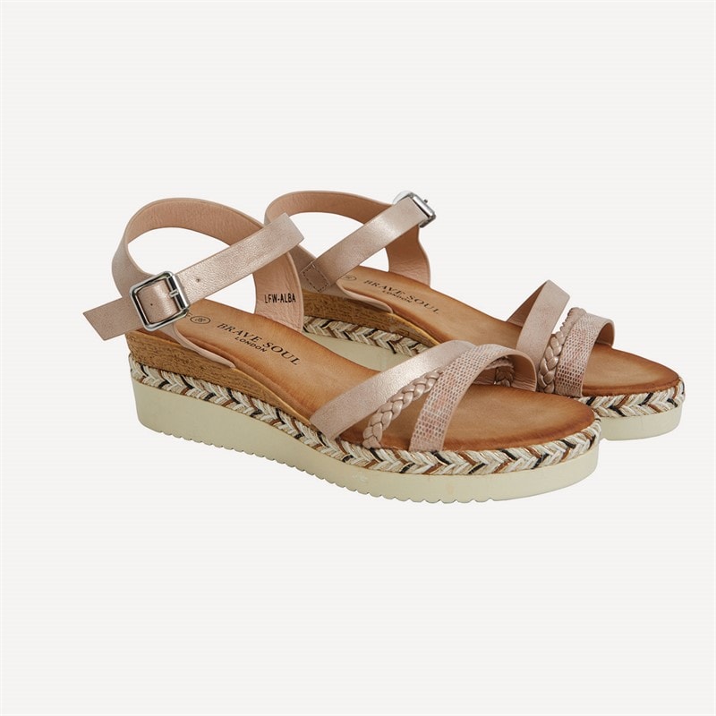 Brave Soul Womens Wedge Sandals Rose Gold Metallic - Image 5