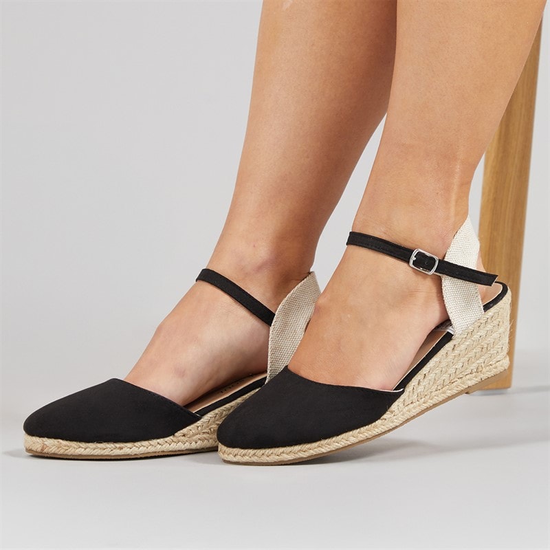 Brave Soul Womens Berry Wedge Espadrille Sandals Black