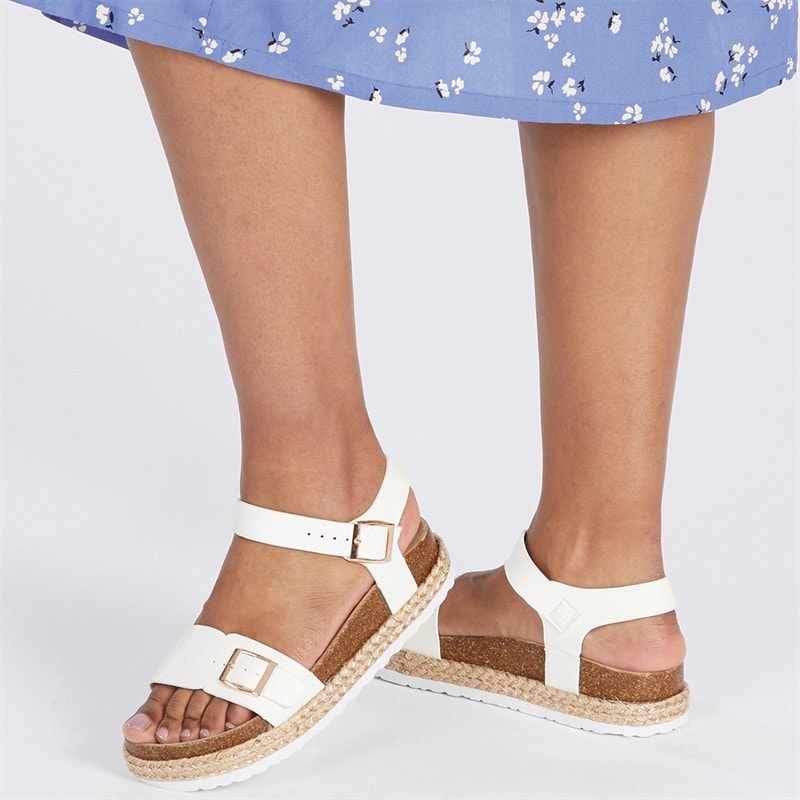 Brave Soul Womens Pantha Ankle Strap Platform Sandals White