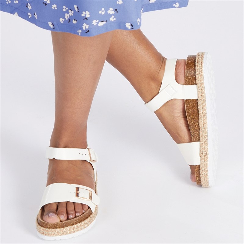 Brave Soul Womens Pantha Ankle Strap Platform Sandals White - Image 5