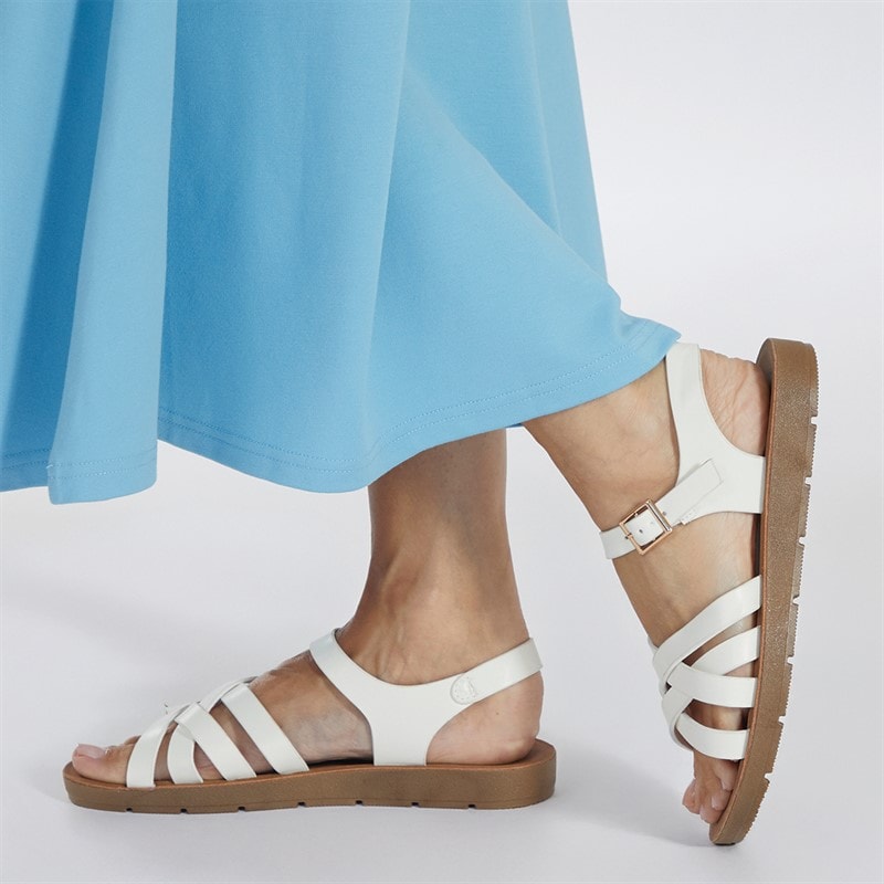 Brave Soul Womens Aria Ankle Strap Flat Sandals White