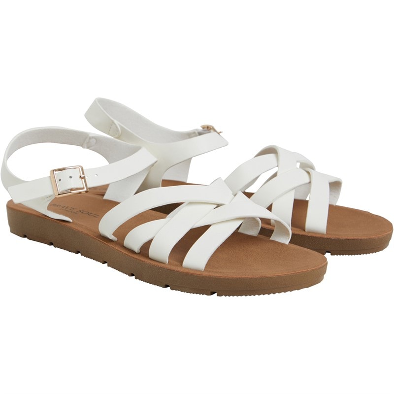 Brave Soul Womens Aria Ankle Strap Flat Sandals White - Image 2