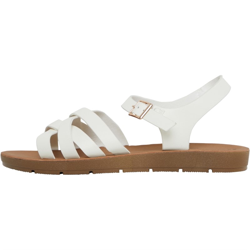 Brave Soul Womens Aria Ankle Strap Flat Sandals White - Image 3