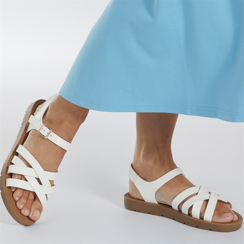 Brave Soul Womens Aria Ankle Strap Flat Sandals White - Image 5