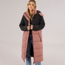 Brave Soul Womens Myra Long Hooded Puffer Coat Black/Dusky Pink